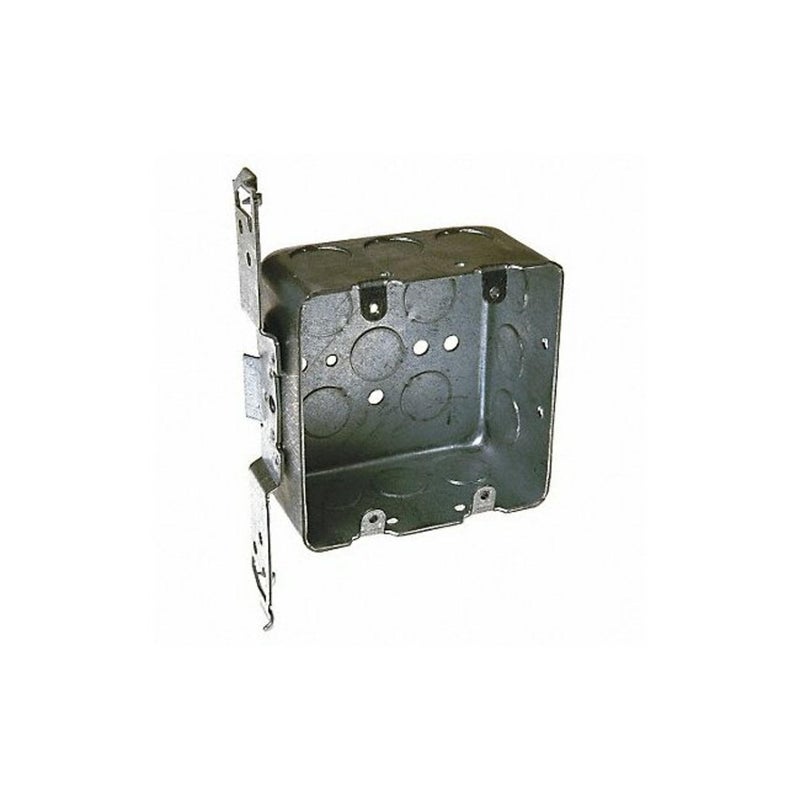 Hubbell-Raco 681 2-Device, 2-1/8-Inch Deep, 1/2-Inch Side Knockouts, Wood/Metal Stud Bracket 4-Inch Square Switch Box, Drawn,Silver
